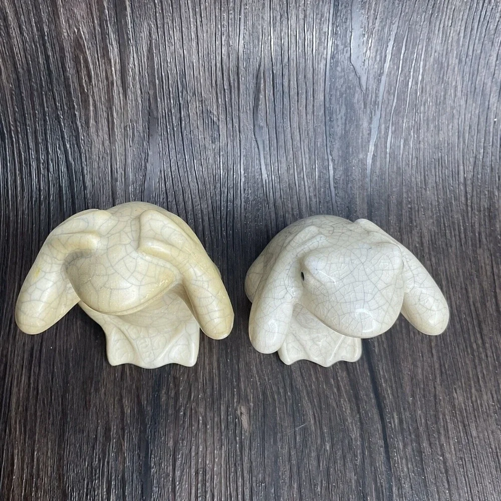 Ivory Crackle Hear See No Evil Frogs Statue‎ 4